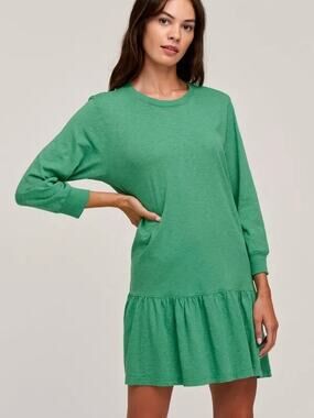 Velvet by Graham&Spencer Green Vintage Slub Cotton Elena Tiered Day Dress Sz.M